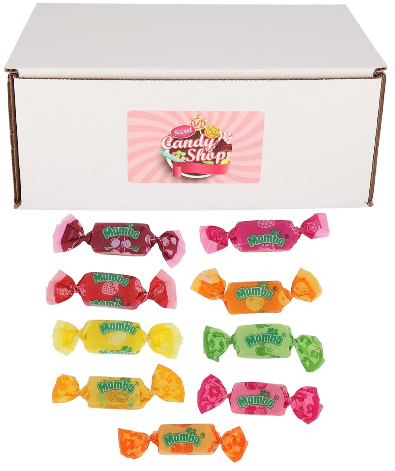 Mamba Fruit Chews Candy Assorted 9 Flavors (Orange, Raspberry, Strawberry, Cherry, Lemon, Mango Orange, Apple Kiwi, Pineapple Coconut, Peach Passionfruit)