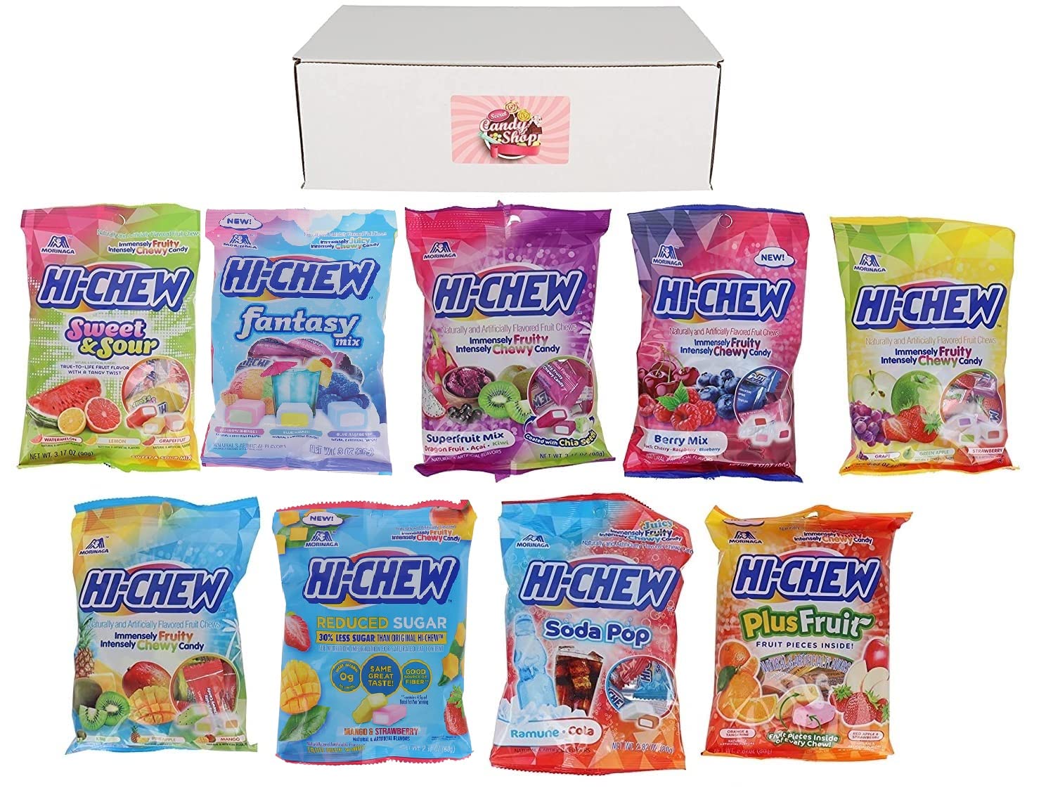 Hi-Chew Chewy Fruit Candy Variety Pack of 9 Bags (1 of each, Total of 9)
