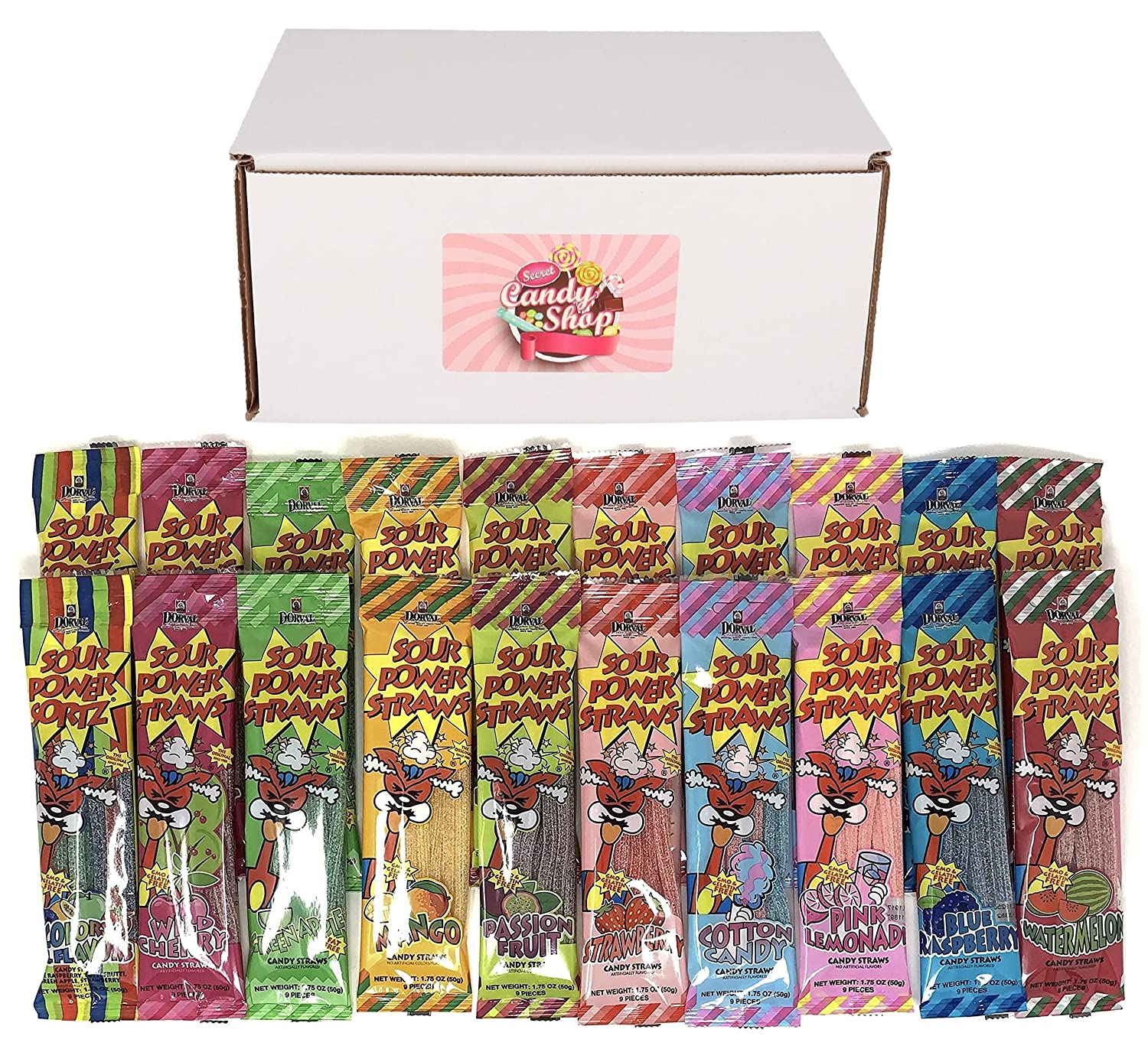 Sour Power Straws Variety Pack of 10 Flavors (2 of each flavor, Total of 20)