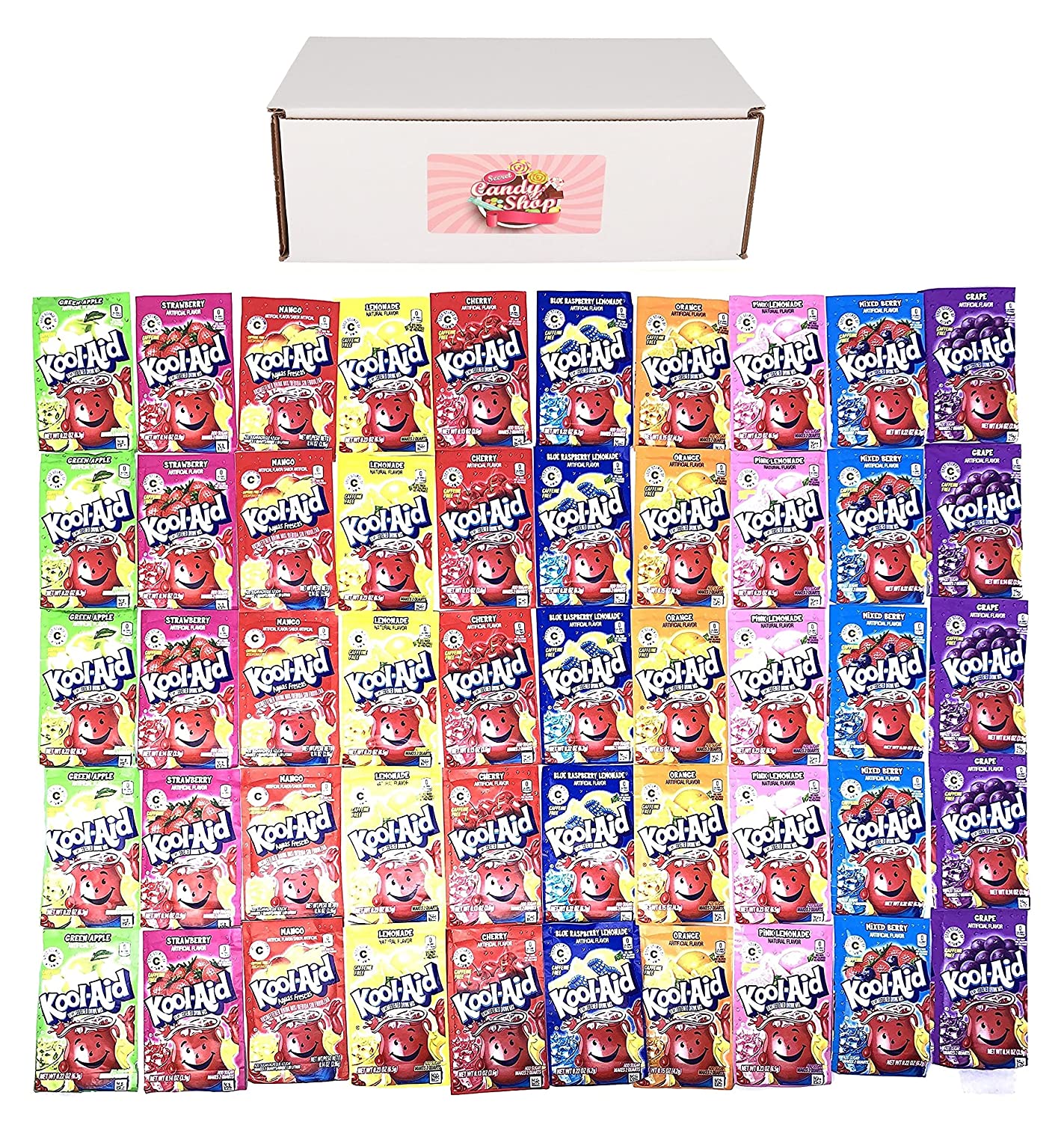 Kool-Aid Drink Mix Packets Variety Pack of 10 Flavors (5 of each flavor, Total of 50)